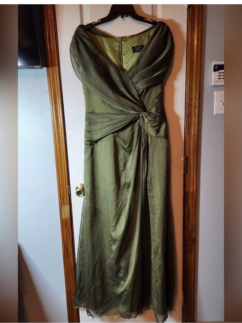 Elegant Olive Green Draped Evening Dress